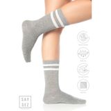 Saysez Bambu Unisex Tenis Kolej Çizgili Premium Pembe Renk Dikişsiz Soket Çorap - Gri Melanj - 36 - 42