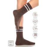 Saysez Bambu Unisex Tenis Kolej Çizgili Premium Pembe Renk Dikişsiz Soket Çorap - Kahverengi - 36 - 42