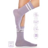 Saysez Bambu Unisex Tenis Kolej Çizgili Premium Pembe Renk Dikişsiz Soket Çorap - Lila - 36 - 42