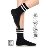 Saysez Bambu Unisex Tenis Kolej Çizgili Premium Pembe Renk Dikişsiz Soket Çorap - Siyah - 36 - 42