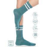 Saysez Bambu Unisex Tenis Kolej Çizgili Premium Pembe Renk Dikişsiz Soket Çorap - Su Yeşili - 36 - 42