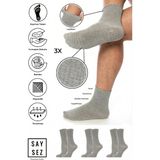 Saysez Erkek Bambu Gri Kaydırmaz Taban Silikon Baskı Hac Umre Tavaf Pilates Yoga Lastiksiz Çorap 3'lü - 40 - 45