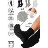 Saysez Erkek Bambu Kaydırmaz Taban Silikon Baskı Hac Umre Tavaf Pilates Yoga Lastiksiz Çorap 3'lü - 40 - 45 - Siyah-Beyaz-Gri