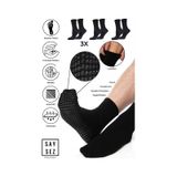 Saysez Erkek Bambu Kaydırmaz Taban Silikon Baskı Hac Umre Tavaf Pilates Yoga Lastiksiz Çorap 3'lü Siyah