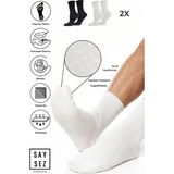 Saysez Erkek Bambu Kaydırmaz Taban Silikon Hac Umre Tavaf Pilates Yoga Lastiksiz Siyah-Beyaz Çorap - 40 - 45 - Siyah - Beyaz