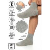 Saysez Erkek Bambu Kaydırmaz Taban Silikonlu Hac Umre Tavaf Pilates Yoga Lastiksiz Beyaz Çorap - 40 - 45 - Gri Melanj