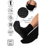 Saysez Erkek Bambu Kaydırmaz Taban Silikonlu Hac Umre Tavaf Pilates Yoga Lastiksiz Beyaz Çorap - 40 - 45 - Siyah
