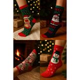 Saysez Unisex Yılbaşı Desenli 4'lü Paket Renkli Soket Çorap Christmas Happy New Year - 35 - 42 - Renkli-55