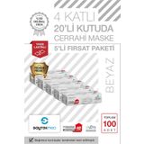 SAYTEKMED Iki Kat Meltbown Koruması / Iki Maske Gücünde / 4 Katlı Beyaz Cerrahi Maske (100 Adet/5 Kutu)