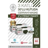 SAYTEKMED Meltblown Filtreli, Yassı Ipli, 3 Katlı Haki/koyu Yeşil Cerrahi Maske (60 ADET/2 KUTU)