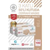 SAYTEKMED Meltblown Filtreli, Yassı Ipli, 3 Katlı Ten Rengi Cerrahi Maske (2 KUTU/100 ADET)