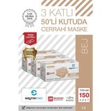 Saytekmed Meltblown Filtreli, Yassı Ipli, 3 Katlı Ten Rengi Cerrahi Maske (3 Kutu/150 Adet) - Bej