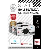 Saytekmed Meltblown Filtreli, Yassı Ipli, 3Katlı Siyah Cerrahi Maske (2 Kutu/100 Adet)