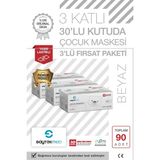 Saytekmed Premium 3 Katlı Beyaz Çocuk Maskesi, Meltblown Filtreli (3 Kutu/90 Adet)