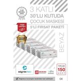 Saytekmed Premium 3 Katlı Beyaz Çocuk Maskesi Meltblown Filtreli (5 Kutu/150 Adet)