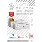 Saytekmed Premium 3 Katlı Beyaz Çocuk Maskesi, Meltblown Filtreli Yassı İpli (2 Kutu/60 Adet)