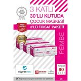 Saytekmed Premium 3 Katlı Pembe Çocuk Maskesi Meltblown Filtreli (3 Kutu/90 Adet)