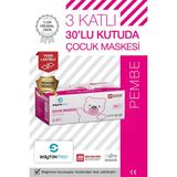 Saytekmed Premium 3 Katlı Pembe Çocuk Maskesi, Meltblown Filtreli, Yassı Kulak İpli (1 Kutu/30 Adet)