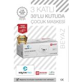 SAYTEKMED Premium Beyaz Çocuk Maskesi, 3 Katlı Meltblown Filtreli, Yassı Kulak Ipli (1KUTU/30 ADET)