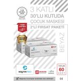 SAYTEKMED Premium Beyaz Çocuk Maskesi, 3 Katlı Meltblown Filtreli,yassı Kulak Ipli (2KUTU/60 ADET)
