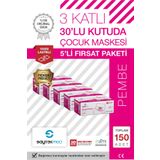 SAYTEKMED Premium Pembe Çocuk Maskesi, 3 Katlı Meltblown Filtreli, Yassı Kulak Ipli (5 KUTU/150 ADET)
