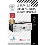 SAYTEKMED Premium Siyah Çocuk Maskesi, 3 Katlı Meltblown Filtreli,yassı Kulak Ipli (1KUTU/30 ADET)