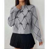 Sayzen Gri Triko Kazak Kadın Bisiklet Yaka Baklava Desenli Uzun Kol Modern Stil - Standart - 00E-Gri