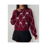 SAYZEN YOUR SHİNE BAKLAVA DESENLİ KURDELE/FİYONK DETAYLI TRİKO KAZAK Bordo Standart