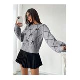 SAYZEN YOUR SHİNE BAKLAVA DESENLİ KURDELE/FİYONK DETAYLI TRİKO KAZAK Gri Standart