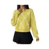 SAYZEN YOUR SHİNE BAKLAVA DESENLİ KURDELE/FİYONK DETAYLI TRİKO KAZAK Sarı Standart