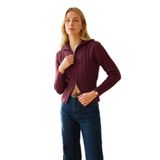 SAYZEN YOUR SHİNE fermuar detaylı kadın crop kazak Bordo Standart