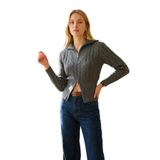 SAYZEN YOUR SHİNE fermuar detaylı kadın crop kazak füme Standart