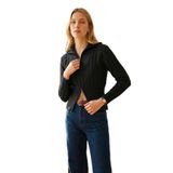 SAYZEN YOUR SHİNE fermuar detaylı kadın crop kazak Siyah Standart