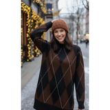 SAYZEN YOUR SHİNE KADIN BAKLAVA ARGYLE DESENLİ KAZAK-ELBİSE Kahve M