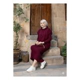 SAYZEN YOUR SHİNE kapüşonlu cepli elbise-kazak 2'li triko takım Bordo M/L