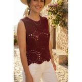 SAYZEN YOUR SHİNE kolsuz dantel/tığ dokuma kadın bluz Bordo Standart