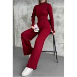SAYZEN YOUR SHİNE Yarım Balıkçı Örgü Crop Kazak Pantolon Triko Alt-üst TAKIM Bordo Standart