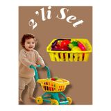 SAZE 16 PARCA KESİLEBİLİR MEYVE SEBZE SEPELİ + MARKET ARABASİ 2 Lİ SET OYUNCAK OYUN