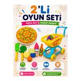 SAZE 2’li Oyuncak Seti Market Arabası + Pizza Seti Çocuk Oyun Seti Eğlenceli Alışveriş Oyuncağı