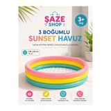 SAZE 3 Boğumlu Sunset Şişme Çocuk Havuzu 114x25 Cm Yumuşak Tabanlı Renkli Bahçe ve Balkon Havuzu 3+ Yaş