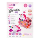 SAZE 3 Katlı Gökkuşağı Atı Figürlü Çocuk Makyaj Güzellik Seti | Renk Veren Far, Ruj ve Aplikatör | 3+ Yaş