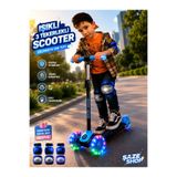 SAZE 3 Tekerlekli Işıklı Scooter Mavi 3+ Yaş Ayarlanabilir Yükseklikli Çocuk Scooterı + Koruyucu Dizlik Seti Hediyeli