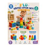 SAZE 3’lü Eğitici Oyuncak Seti Bul Tak Küp + 10 Adet Renkli Top + 6 Parça Kule Zeka Geliştirici Oyuncak 12+ Ay