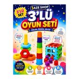 SAZE 3’lü Eğitici Oyuncak Seti Bul Tak Küp + 6 Parça Kule + Geometrik Dizme Oyunu Zeka Geliştirici Çocuk Oyuncağı
