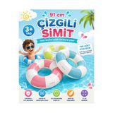 SAZE 91 cm Çizgili Simit Şişme Deniz Simidi Çocuk Havuz Simidi Plaj ve Deniz Oyuncağı 3+ Yaş