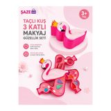 SAZE Taçlı Kuş Şekilli 3 Katlı Çocuk Makyaj Güzellik Seti | Hafif Renk Veren Far Ruj Dudak Parlatıcılı Oyuncak Makyaj Seti 3+ Yaş
