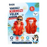 SAZE Yakalı Kırmızı Çocuk Yüzme Yeleği 50x47 cm Ayarlanabilir Tokalı Şişme Yelek 3+ Yaş