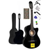 Sazhane 4/4 Kesik Kasa Sap Ayarlı Siyah Klasik Gitar Seti Full Set