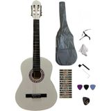 Sazhane 4/4 Sap Ayarlı Beyaz Klasik Gitar Seti (Kılıf-Pena-Kapo-Nota Sticker...)