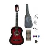 Sazhane 4/4 Sap Ayarlı Kırmızı Klasik Gitar Seti (KILIF-PENA-KAPO-NOTA STİCKER...)